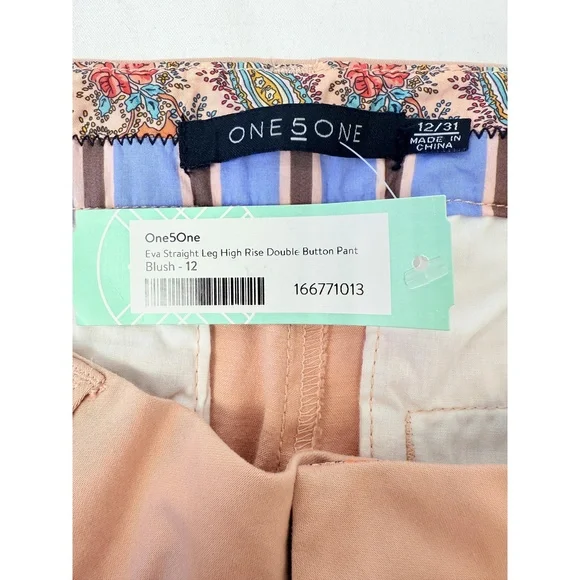 NWT One 5 One Womens Pink Crop Cuffed High Rise Straight Leg Pants 12 - Picture 4 of 11